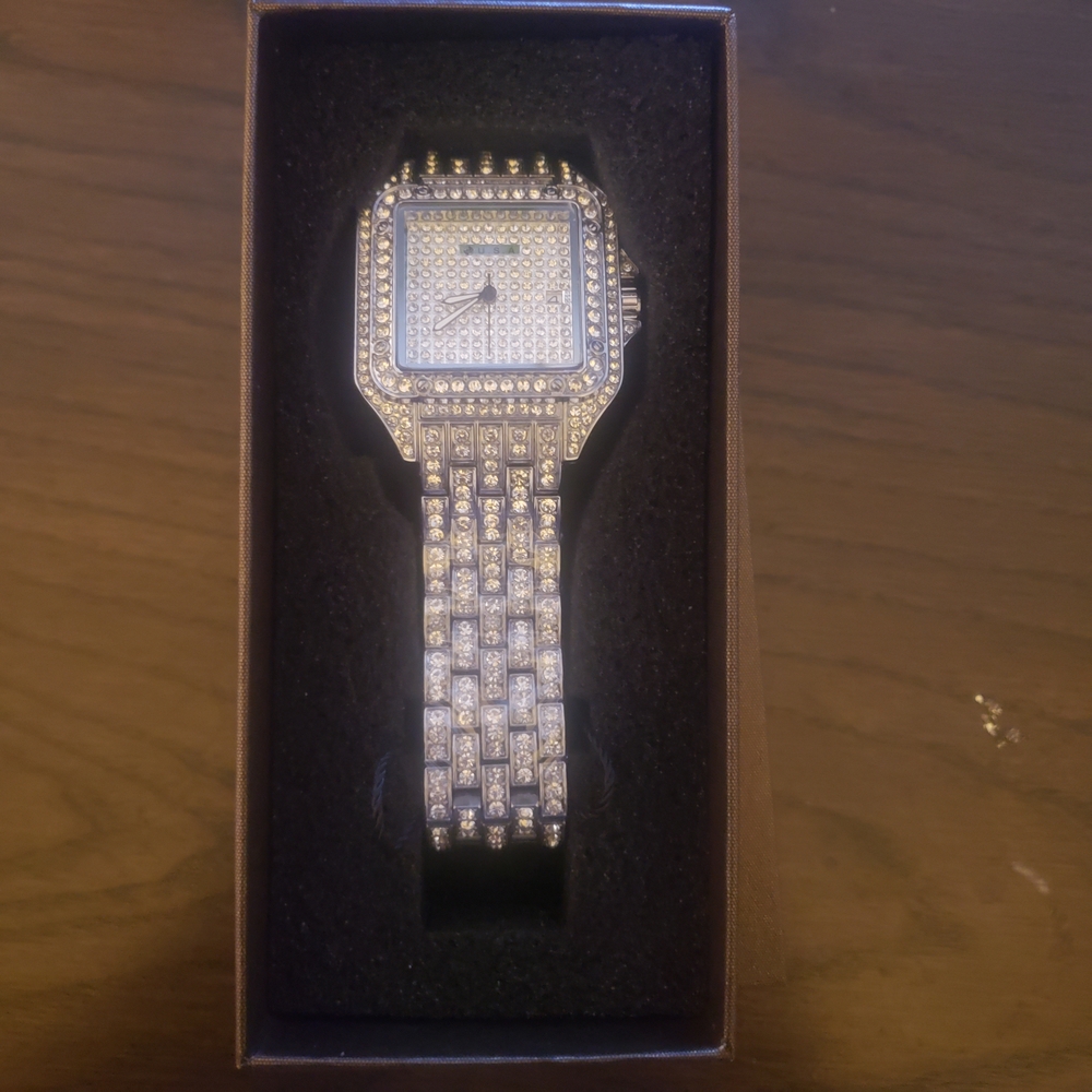 Crystal-Accent Silver Tone Square Watch